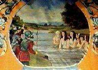 Image of a flag depicting the drowning of Protestants during the 1641 Rebellion