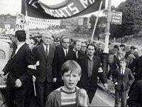 Image of Eddie McAteer and Gerry Fitt leading the civil rights march, Londonderry, 5 October 1968