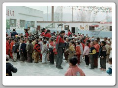 Lining up to go back inside the school