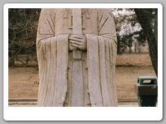 Stone monuments along long walkway