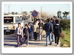 Busy sidewalk - notice no head scarves