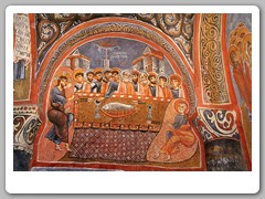 Frescoes on the walls of a large church carved in the soft stone