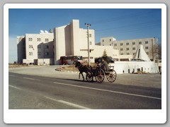 Local cart in front of our Kappodocia Inn.  That's our bus in front of the hotel.
