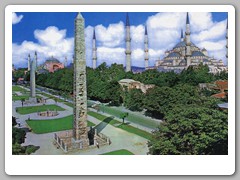 Hippodrome - area between the Blue Mosque and St. Sophia Museum with Snaked column and Egyptian Obelisque
